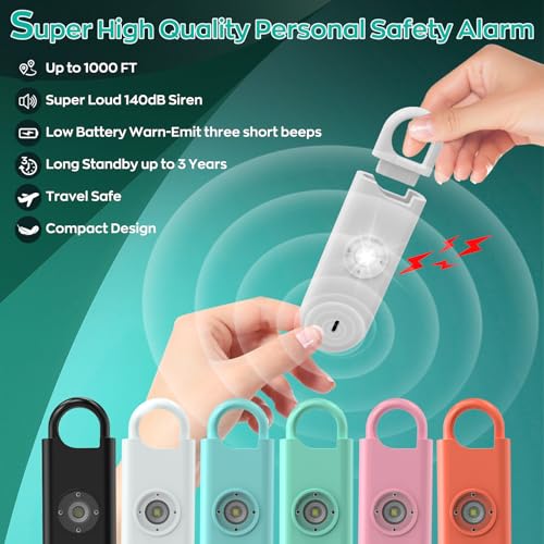 Fauxomor 140dB Personal Safety Alarm for Women 3pack Self Defense Keychain - color: White+Pink+Blue