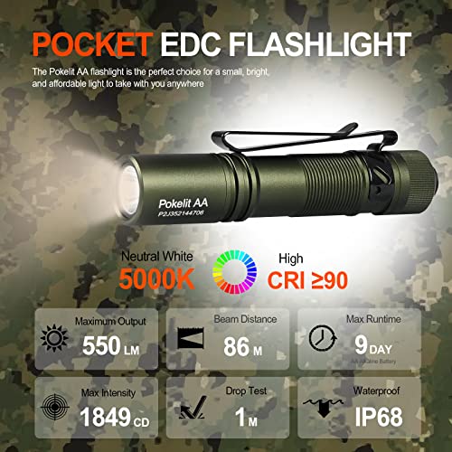 ACEBEAM Pokelit AA Mini Flashlight with Clip, 90+ High CRI Pocket LED Light - color: Dark Green