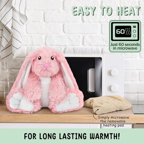 Bunny Microwavable Stuffed Animal – 1.5 lb Unscented Heating Pad Plush, Soft Cozy Bunny Toy for Relaxation and Comfort, Gift for Women, Girls, Adults & Kids by Happy Fuel, Pink - color: Pink Bunny
