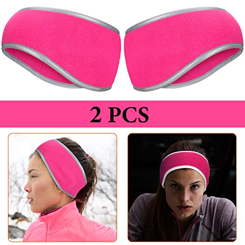 Geyoga 2Pcs Winter Running Ear Warmer Headband for Women Men - color: Fluorescent Rose Red