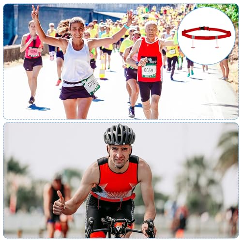 PATIKIL Triathlon Belt Bib Holder, Elastic Marathon Race Number Belt Marathon Running Race Belt with 6 Gel Loops for Marathon Racing Cycling, Red - color: Red