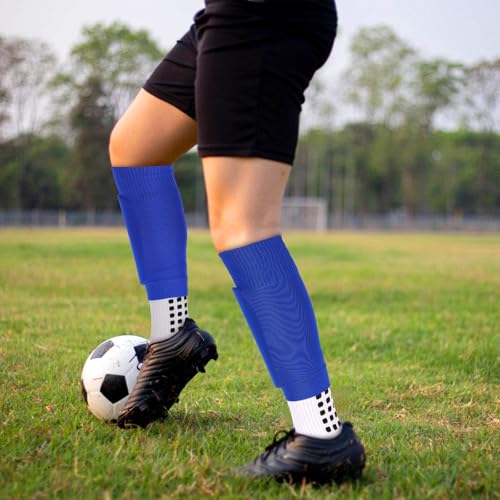 Ultrafun 3 Pairs Leg Sleeves Pre-cut Soccer Sleeves Compatible with Grip Socks Shin Guards Sleeves for Soccer Football - color: Blue, size: Medium