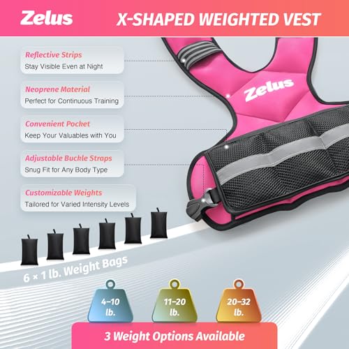ZELUS Weighted Vest for Men Women,Adjustable 4-32lb Vest, Removable Weights - color: Pink, size: 4-10 lb.
