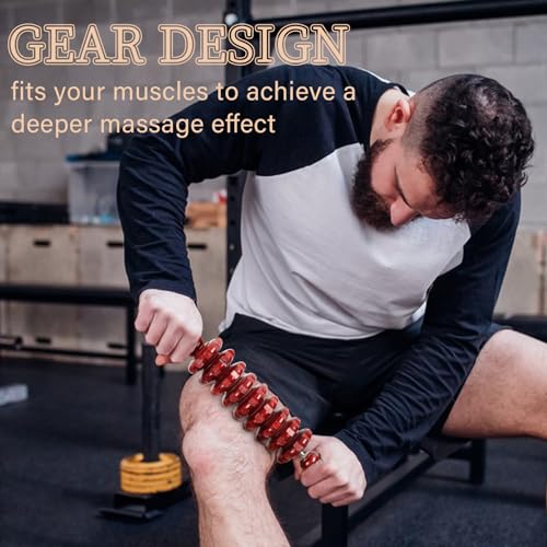 Liitrton Manual Wooden Massage Roller Stick for Muscle Relief, Red - size: 9-Wheel-Red