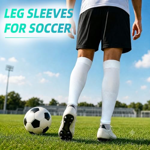 Aegend Soccer Leg Sleeves for Grip Socks, Compression Shin Guard Sleeves - color: White, size: Medium