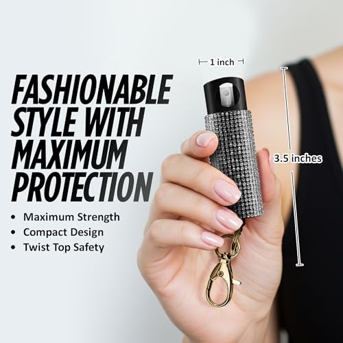 Guard Dog Security Bling It On Stun Gun and Pepper Spray for Self Defense, Fashionable Self-Defense Keychain Set for Women, Glow-in-the-Dark Actuator, 16-Ft Range, USB Rechargeable - color: Black