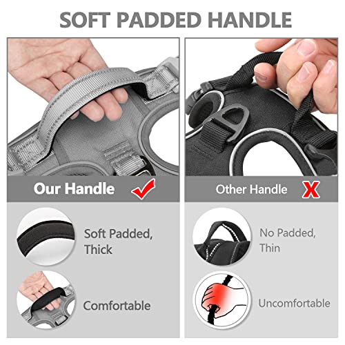 PoyPet No Pull Dog Harness, Reflective Vest with 2 Leash Clips & Handle - color: Grey(Matching Trim), size: S