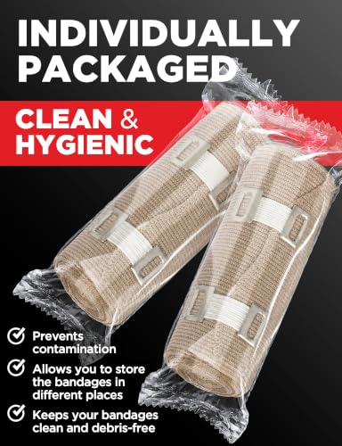 Premium Elastic Bandage Wrap - 2pk - 6 in x 15ft - Wide + 18 Extra Clips - size: 2 Pack (6in)