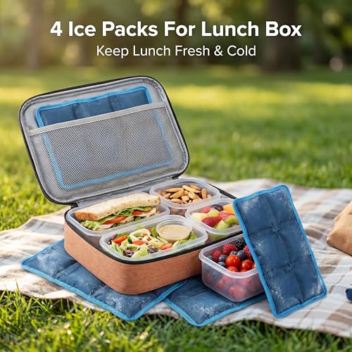 4pcs Slim Ice Packs for Lunch Boxes, Lunch Bags & Coolers, Reusable Non-Toxic Gel Freezer Packs, BPA-Free, Leakproof, Food Safe, Long Lasting Ice Packs for Picnic, School, Sports & Camping.