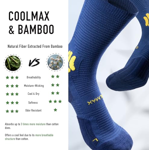 BRISIRA Coolmax Bamboo Viscose Compression Running Socks Crew Mid Calf - color: 3 Pairs Blue, size: 3-6