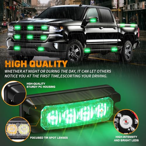 XRIDONSEN 8PCS Sync Truck Grill Lights 32 LED Green Strobe Lights - color: Green