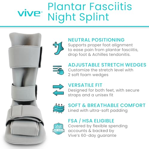 Vive Plantar Fasciitis Night Splint Plus Trigger Point Stretch Wedges - color: Gray, size: Large