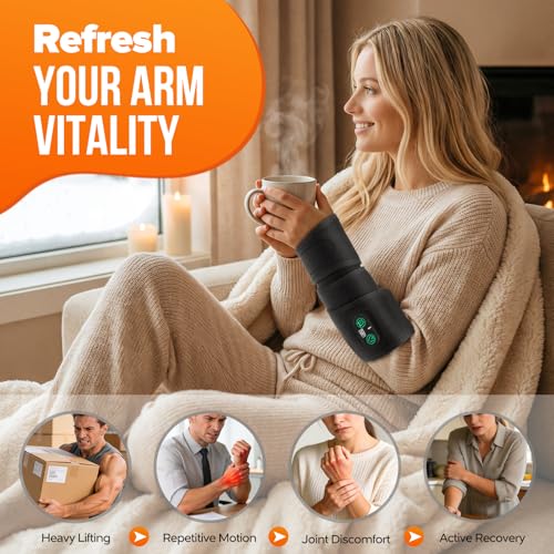 Rechargeable Cordless Elbow Heating Pad Wrap, Fast Heating Heated Arm Sleeve with 3 Heat & Timing Settings, 4000mAh USB Arm Heat Wrap for Tennis Elbow, Tendonitis, Arthritis, Forearm Pain Relief