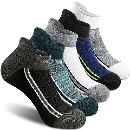 Gonii Men's Running Athletic Ankle Socks - Thick Cushioned Low Cut Socks - color: 5 Pairs Quotidian, size: 9-12