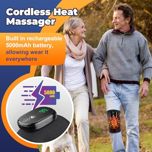 Cordless Electric Heated Knee Massager, 3-in-1 Heated Knee Massager with Heat for Knee Elbow Shoulder Wrap with 3 Vibration & Heating Modes - style: Black 1 Pack