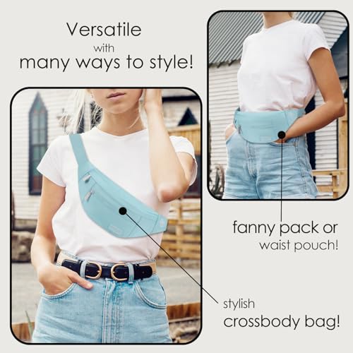 Large Dusty Blue Fanny Pack for Women Crossbody Bag Travel Essential - color: Dusty Blue, size: Large