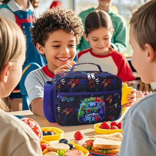 RHCPFOVR Kids Lunch Bag - Insulated Lunch Box for Boys Girls,Washable Lunch Bag and Reusable Toddler Leak-proof Lunchbox for School and Daycare - color: Dark Blue Games