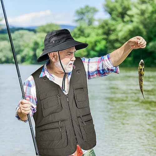 Janmercy 2 Pcs Men's Fishing Vest with Hat for Halloween Cosplay - color: Dark Gray, size: Large