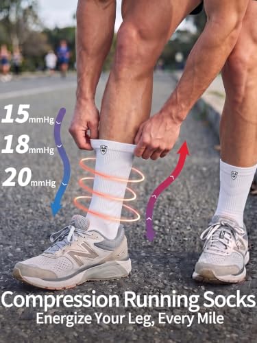 Compression Crew Socks for Men, White Running Socks,15-20 mmHg,3 Pairs - color: 3 White, size: X-Large