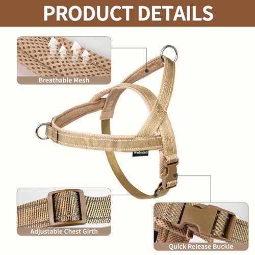 No Pull Dog Harness & 5FT Leash Set with Car Seatbelt Clip,Brown,L - color: Reflective-Brown, size: L:Belly Chest-25.8''-31.4''