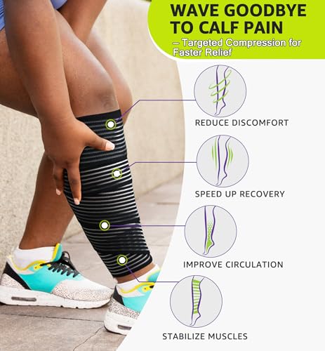 HiRui Calf Compression Wraps, 71" Adjustable Elastic Bandage Sleeves, Lower Leg Calf Support for Men & Women, Shin Splints Relief, Varicose Veins, Fitness, Running, Basketball, Soccer (1, Black) - color: Black