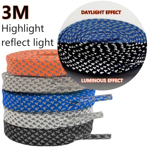 9mm Flat Reflective Shoe Laces for Hiking Running Sneakers - color: Black, size: 47in/120cm