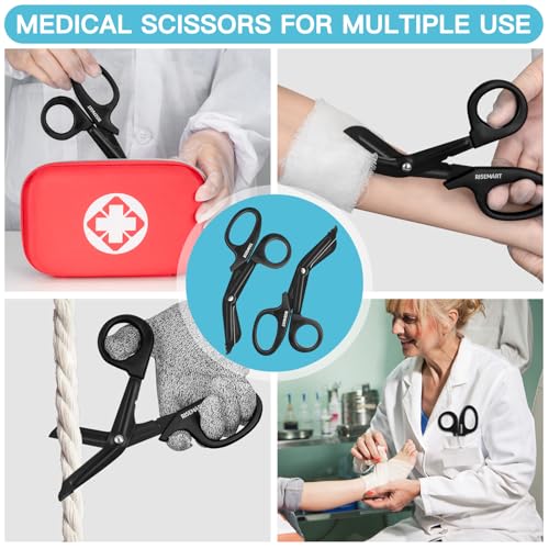 RISEMART 2 Pack Trauma Shears 7.5 Inches Stainless Steel Bandage Scissors - color: Black+black