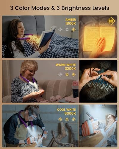 Glocusent Upgraded LED Neck Reading Light, Book Light for Reading in Bed - color: Purple, size: Slim-Medium