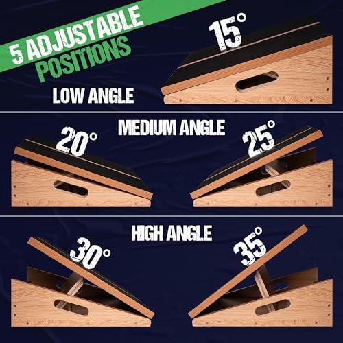 Professional Large Wooden Slant Board for Calf Stretching, Adjustable Incline Calf Stretcher for Injury Prevention, Ankle Stretch Board with 15°, 20°, 25°, 30° & 35°Stretch Movement