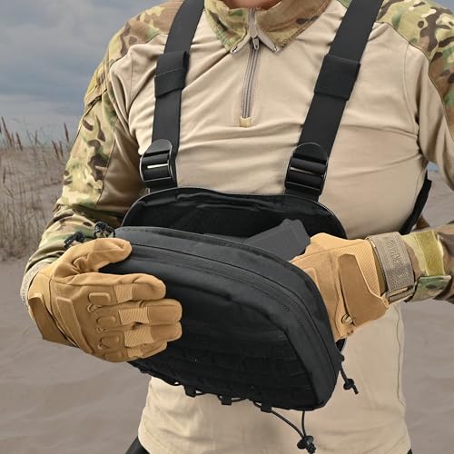 Chest Rig with Concealed Pistol Holster, Chest Bag for Men,Molle EDC Tactical Vest Chest Pack for Running Outdoor - color: Black