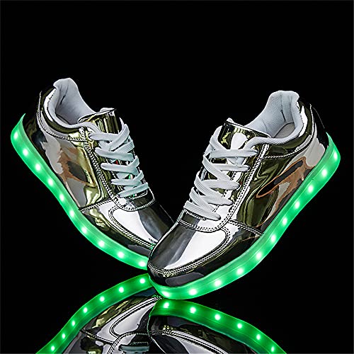 YuanRoad Unisex LED Light Up Shoes with USB Charging Glowing Luminous LED Sneakers - color: Silver, size: 9.5 Women/8 Men