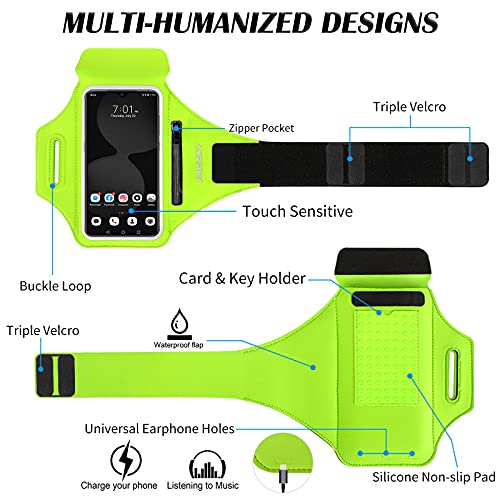 Running Armband with Earphone Pouch Fits Phones up to 6.9" - color: Green (Up to 6.9''), size: Medium