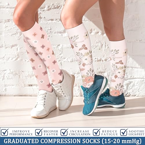 FEYHAY Copper Compression Socks (3 Pairs) 15-20 mmHg Circulation is Best Athletic & Daily for Men & Women, Running, Climbing - color: 18 Flower 4, size: Small-Medium