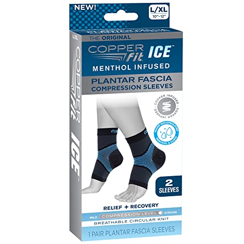 Copper Fit ICE Plantar Fascia Compression Foot and Ankle Sleeve Infused with Menthol, 1 Pair - size: Small/Medium