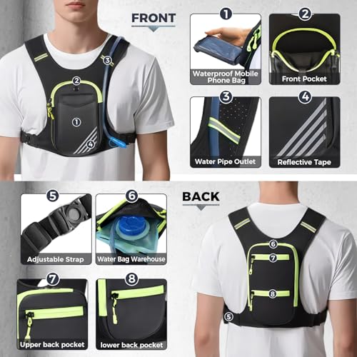 Running Hydration Vest Backpack Chest Bag with 800 ML Water Bladder, Minimalist Lightweight Running Vest for Women Men with Phone Holder, Extra Storage for Hiking Cycling Marathon