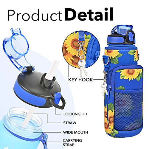 32 oz Water Bottles with Strap & Straw, Sport Motivational Water Bottles - color: Sunflowers