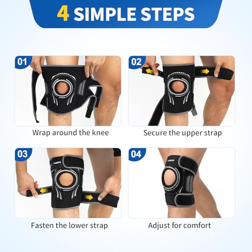 CAMBIVO Knee Brace with Side Stabilizers & Gel Pad, Open Patella Adjustable - color: Black, size: XX-Large