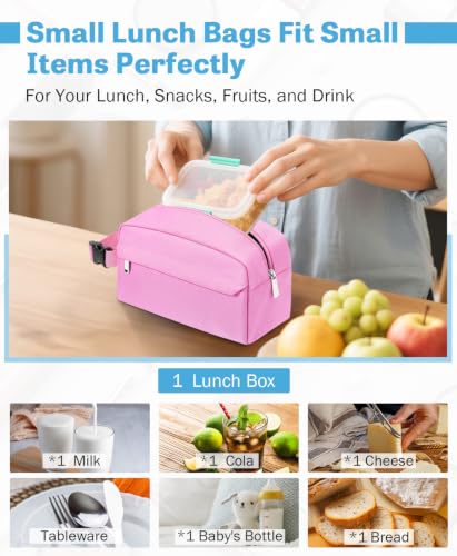 Small Insulated Lunch Bag: Reusable Small Lunch Box, Mini Soft Cooler Bag - color: Pink