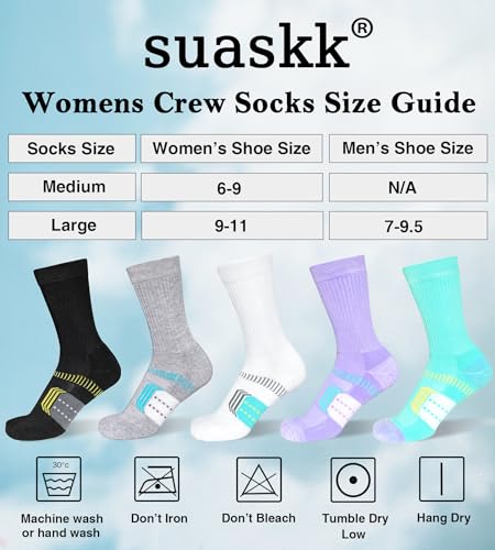 Suaskk Womens Cushioned Breathable Athletic Running Crew Socks 5 Pairs - color: Black 5 Pairs, size: 6-9