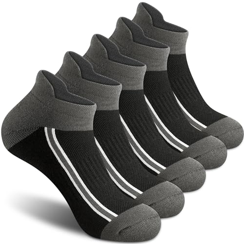 Gonii Men's Running Athletic Ankle Socks - Thick Cushioned Low Cut Socks - color: 5 Pairs Black, size: 9-12