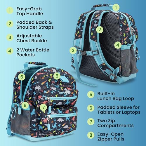 Bentgo Kids Print Durable & Water-Resistant Backpack - color: Dinosaur, size: Kids Medium