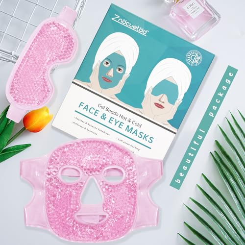 ZNÖCUETÖD Cooling Mask Ice Pack for Face Eye, Hot Cold Compress for Face - color: Pink-#2