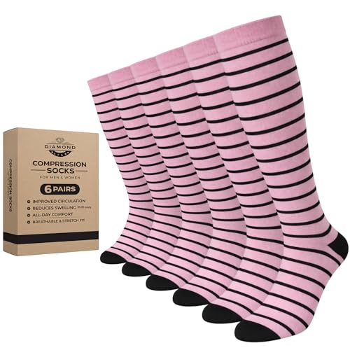 Diamond Star 6 Pairs Compression Socks for Men & Women, Knee High Socks - color: 6 Pairs (Pink/Black)