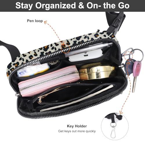 Mini Belt Bag for Women, RFID Small Fanny Pack, Womens Fashion Waist Packs with Extender Strap, Crossbody Bum Bags - color: J09-Beige Leopard