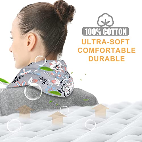 UNCN Long Wide Heating Pad for Neck and Shoulders Back 33x5.9in Microwavable Large Moist Heat Pack Warm Hot Compress Neck Wrap Weighted Bag Massage Reusable Herbal Nature Calming Portable Cotton - color: Flower