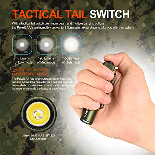 ACEBEAM Pokelit AA Mini Flashlight with Clip, 90+ High CRI Pocket LED Light - color: Dark Green