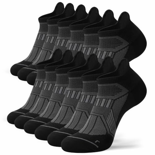 Hylaea Compression Ankle Socks for Running Athletic, Moisture Wicking - color: Black 6 Pairs, size: Large