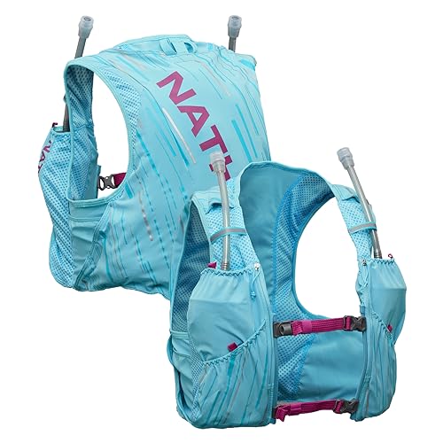 Nathan Pinnacle Hydration Running Vest Backpack for Trail Running & Marathon with Soft Flasks, Lightweight Water-Resistant Race Vest - color: Caribbean Blue/Magenta, size: X-Large