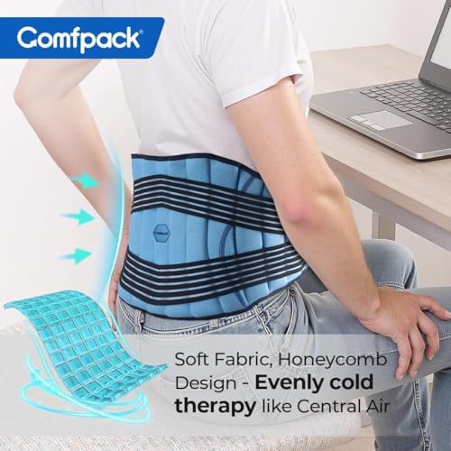 Comfpack Ice Pack for Back Pain Relief, 2 Hours Long Lasting Coldness Ice & Compression Therapy Flexible Lower Back Ice Pack Wrap for Injuries, Lumbar Surgery, Sciatica, Coccyx Pain