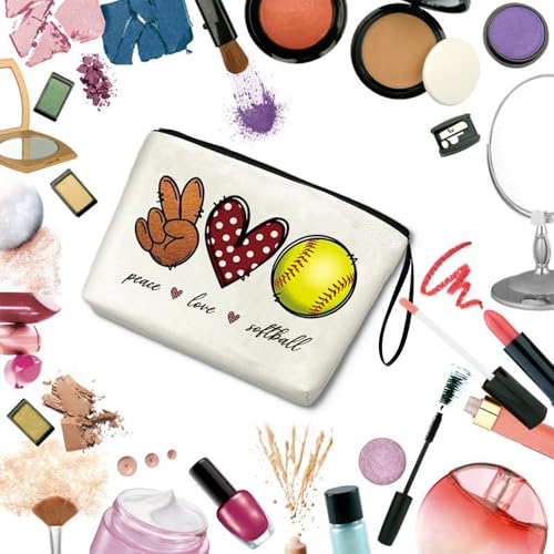 Softball Gifts for Women Girl Zipper Bag Funny Gifts for Softball Lover Softball Stuff Sport Season Gifts at the Games Day Makeup Bag Birthday Thanksgiving Christmas Gifts for Her Sister Friends BFF - style: Softball